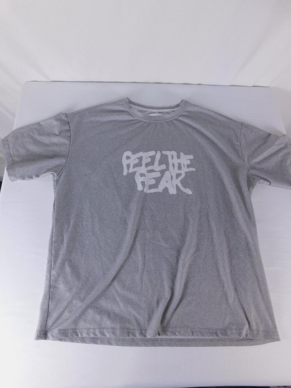 Feel The Fear Shirt Mens L Gray Motivational Slogan Graphic Tee Fitness
